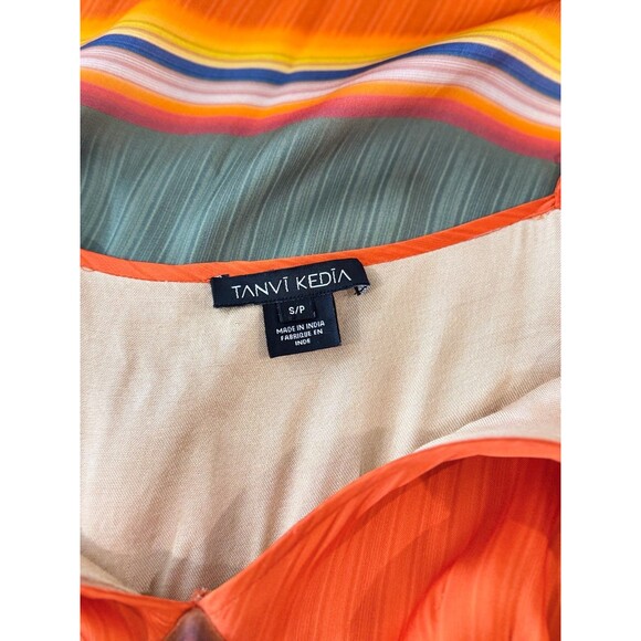 Anthropologie Tanvi Kedia Dress Orange V Neck Midi Striped Tiered Flowy Small - Picture 4 of 12